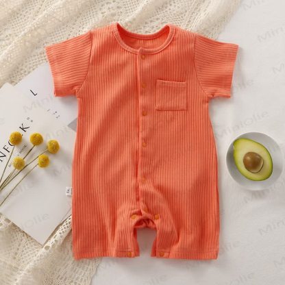Baby Solid Color Ribbed Front Snaps Romper - Orange - 18-24M - image 6