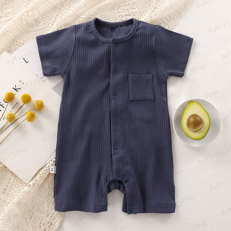 Baby Solid Color Ribbed Front Snaps Romper - Navy - 18-24M - image 7