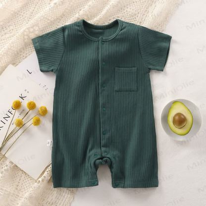 Baby Solid Color Ribbed Front Snaps Romper - Green - 18-24M - image 8