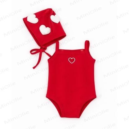 Baby Heart Swimsuit with Hat - Red - 2-3T - image 2