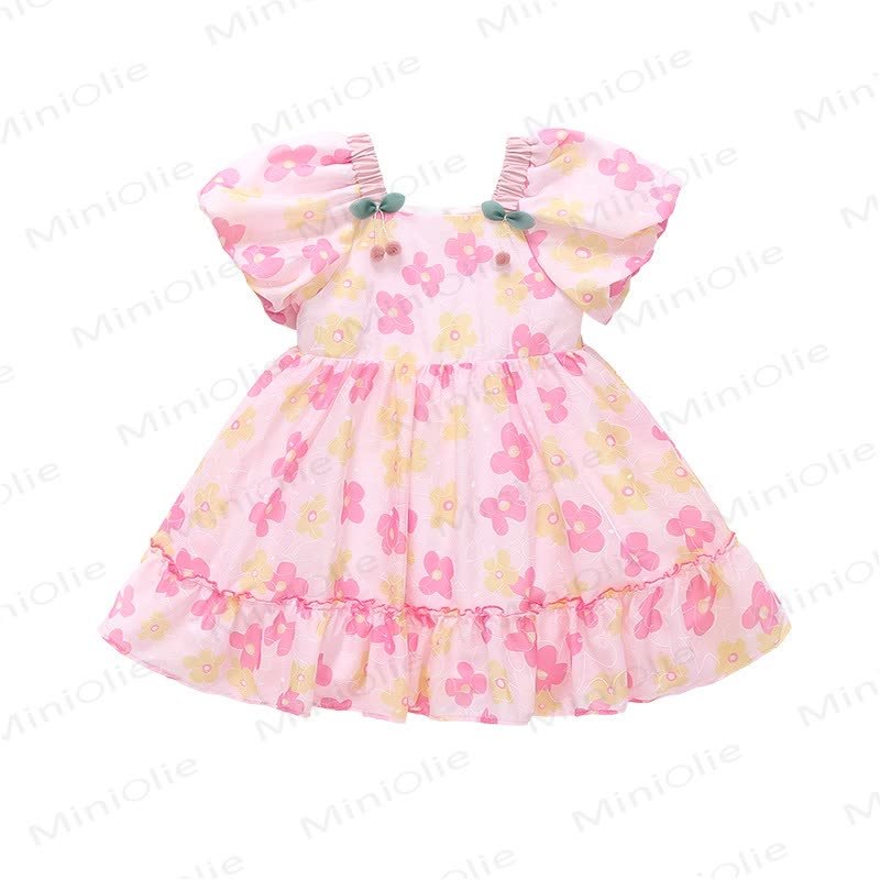 Toddler Girls Cotton Pink or Green Floral Print Dress - image 4