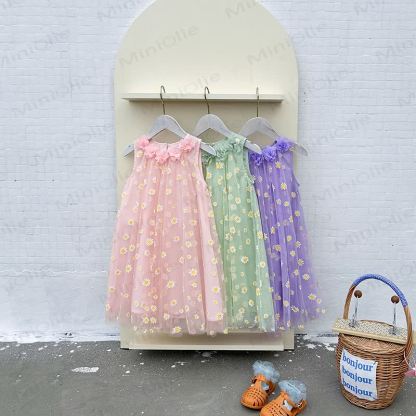 Toddler Girls Cotton Tulle Daisy Print Sleeveless Dress - image 6