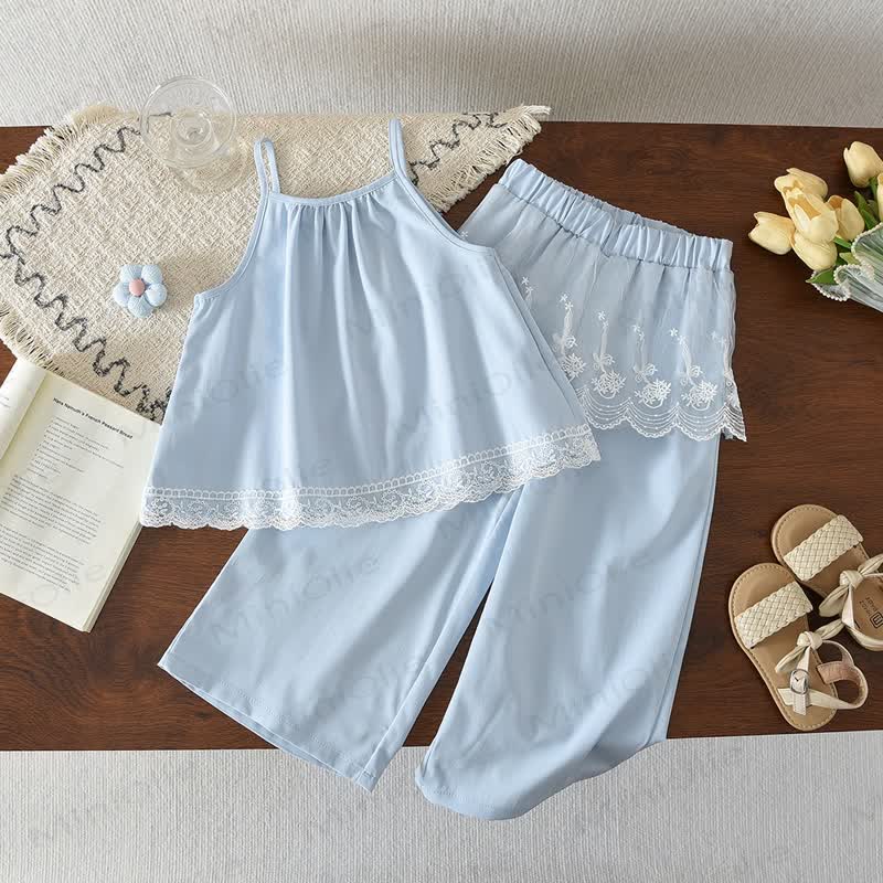 Toddler Girls Light Blue Lace Pajama Set - Blue - 7Y - image 1