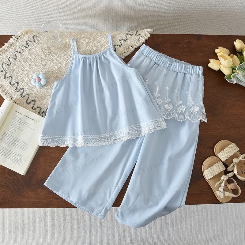 Toddler Girls Light Blue Lace Pajama Set - Blue - 7Y - image 1