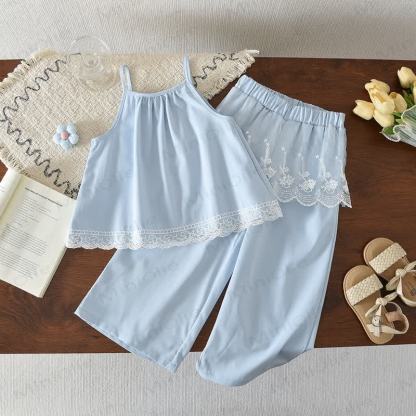 Toddler Girls Light Blue Lace Pajama Set - Blue - 7Y - image 1