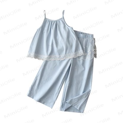 Toddler Girls Light Blue Lace Pajama Set - image 5