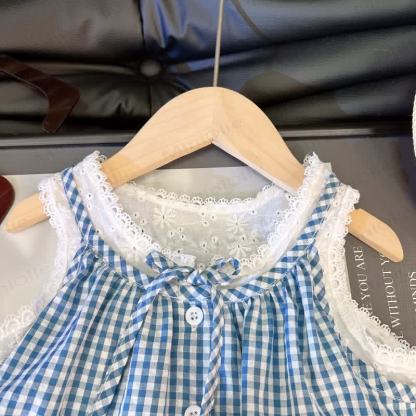 Toddler Girl Gingham Lace Bow Tank Top and Pants Set - image 3