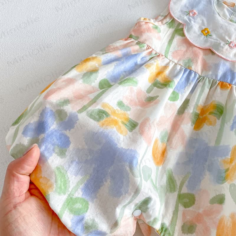 Baby Girl Floral Ruffle Sleeveless Romper with Headband - image 4