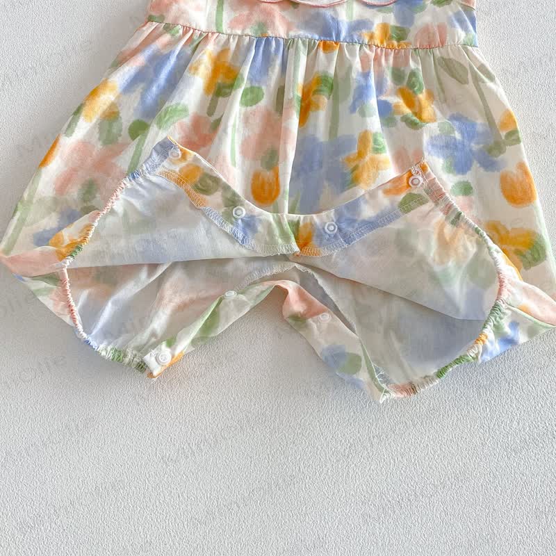 Baby Girl Floral Ruffle Sleeveless Romper with Headband - image 5