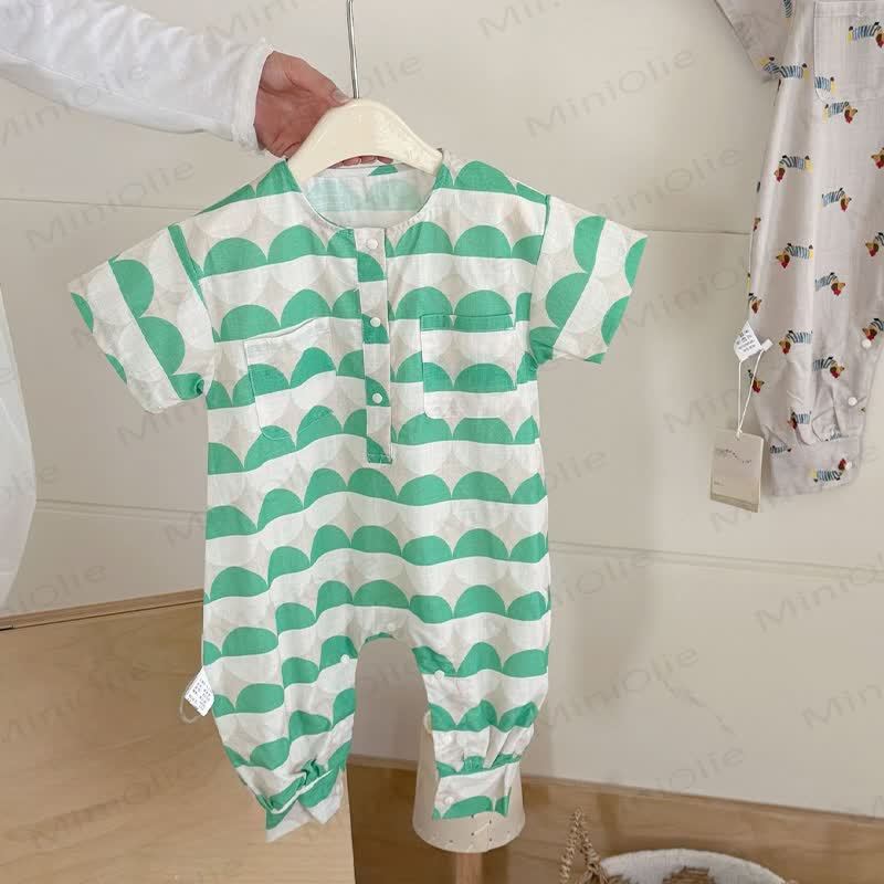 Toddler Animal/Dot/Stripe Print Snap Romper - Green&White Dot - 4-5T - image 3