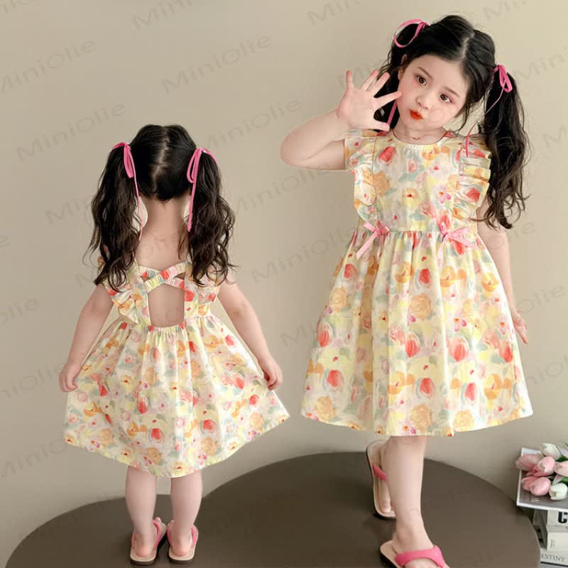 Toddler Girls Cotton Floral Print Bow Sleeveless Dress - image 1