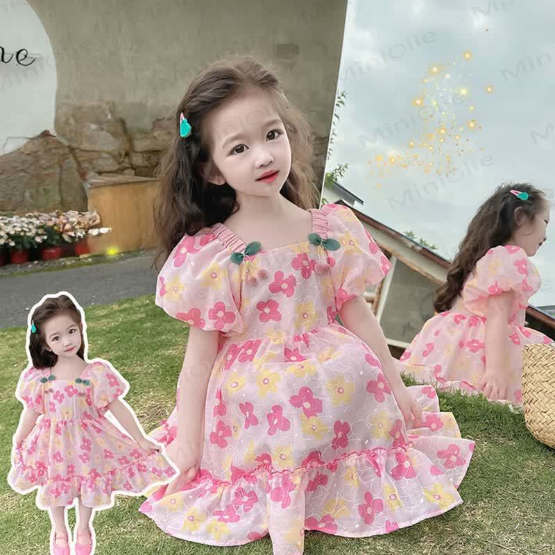 Toddler Girls Cotton Pink or Green Floral Print Dress - Pink - 8-9T - image 2