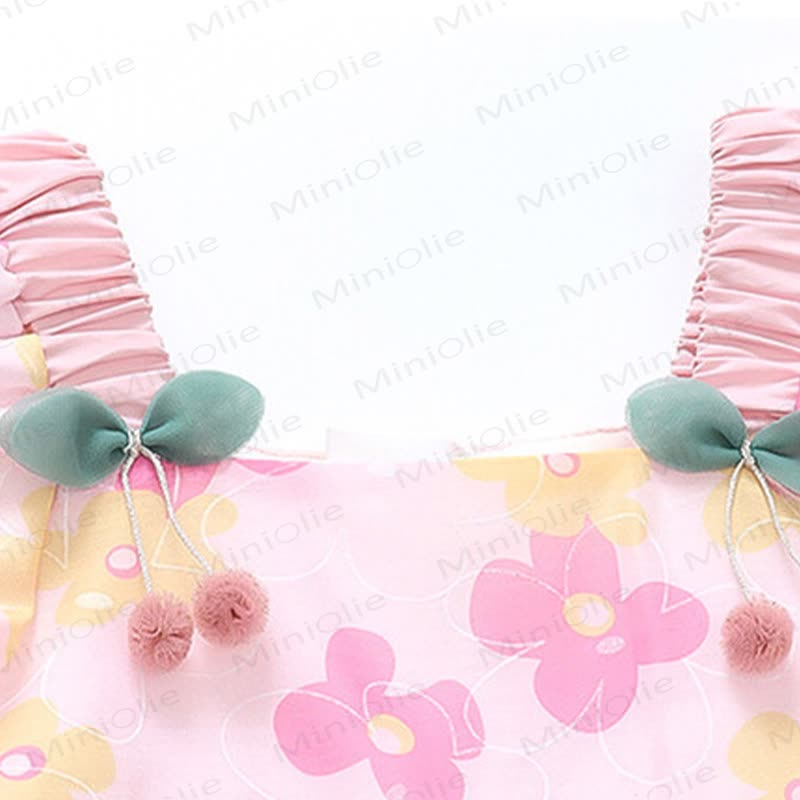 Toddler Girls Cotton Pink or Green Floral Print Dress - image 5