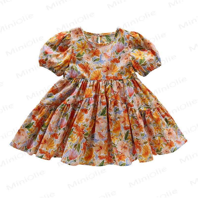 Toddler Girl Orange Floral Print Princess Dress - image 3