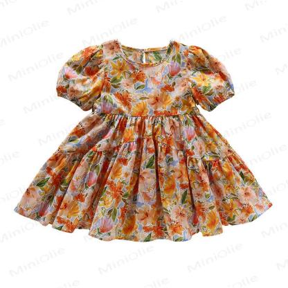 Toddler Girl Orange Floral Print Princess Dress - image 3