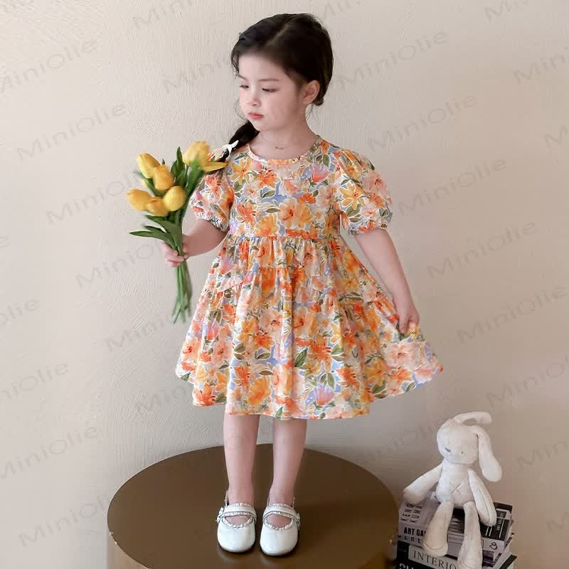 Toddler Girl Orange Floral Print Princess Dress - Orange - 8-9T - image 2