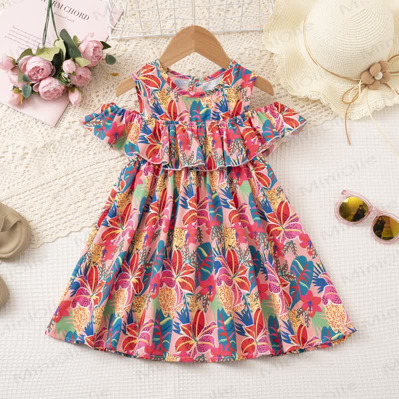 Toddler Girl Floral and Leaves Print Aline Dress - Green - 6-7T - image 4