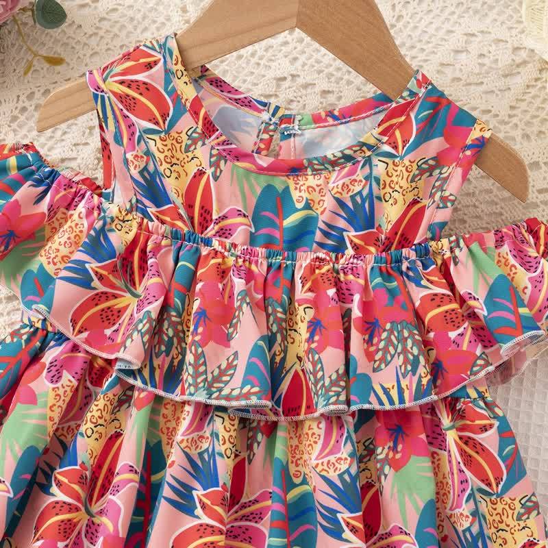Toddler Girl Floral and Leaves Print Aline Dress - image 5