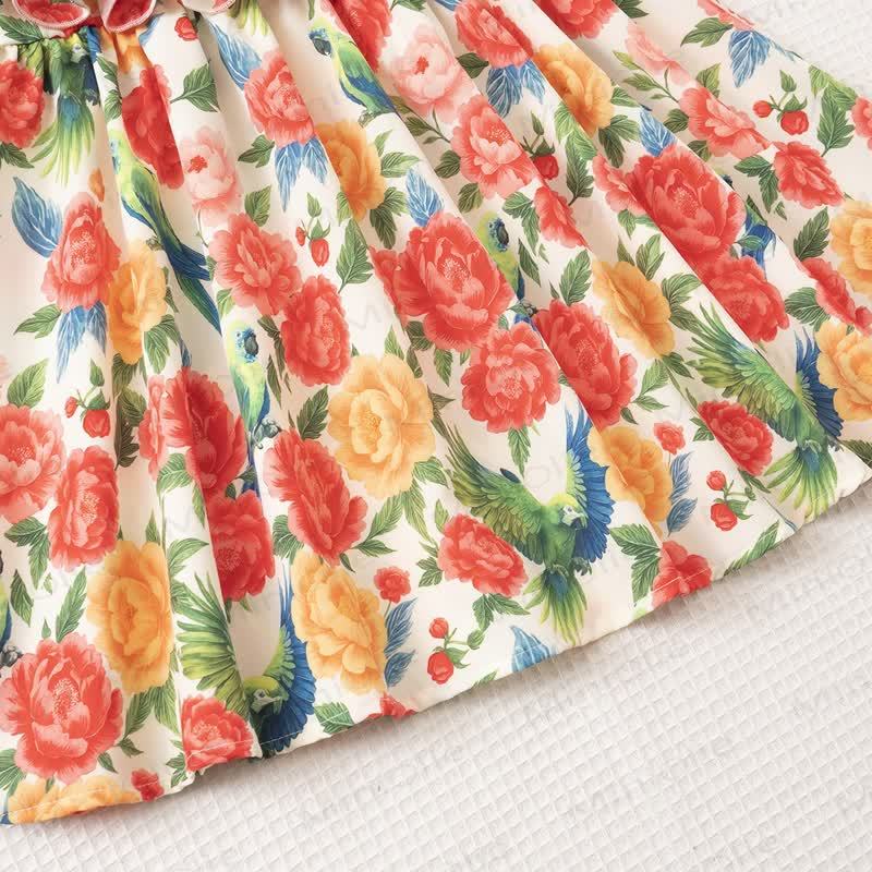 Toddler Girl Floral and Leaves Print Aline Dress - image 6