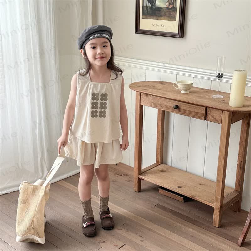 Toddler Girl Floral Print Tank Top and Shorts Set - Beige - 6-7T - image 2