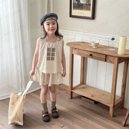 Toddler Girl Floral Print Tank Top and Shorts Set - Beige - 6-7T - image 2