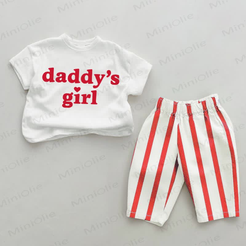 DADDY'S GIRL Baby Casual Red Vertical Striped 2-piece Set - White&Red - 4-5T - image 1