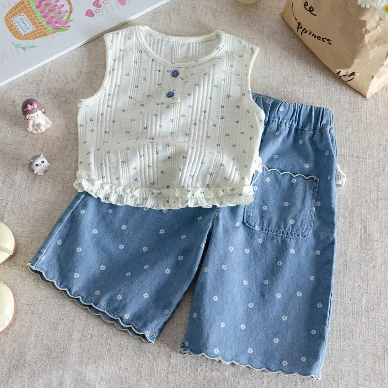 Toddler Girl Blue Floral Vest and Pants Set - Set - 8-9T - image 1