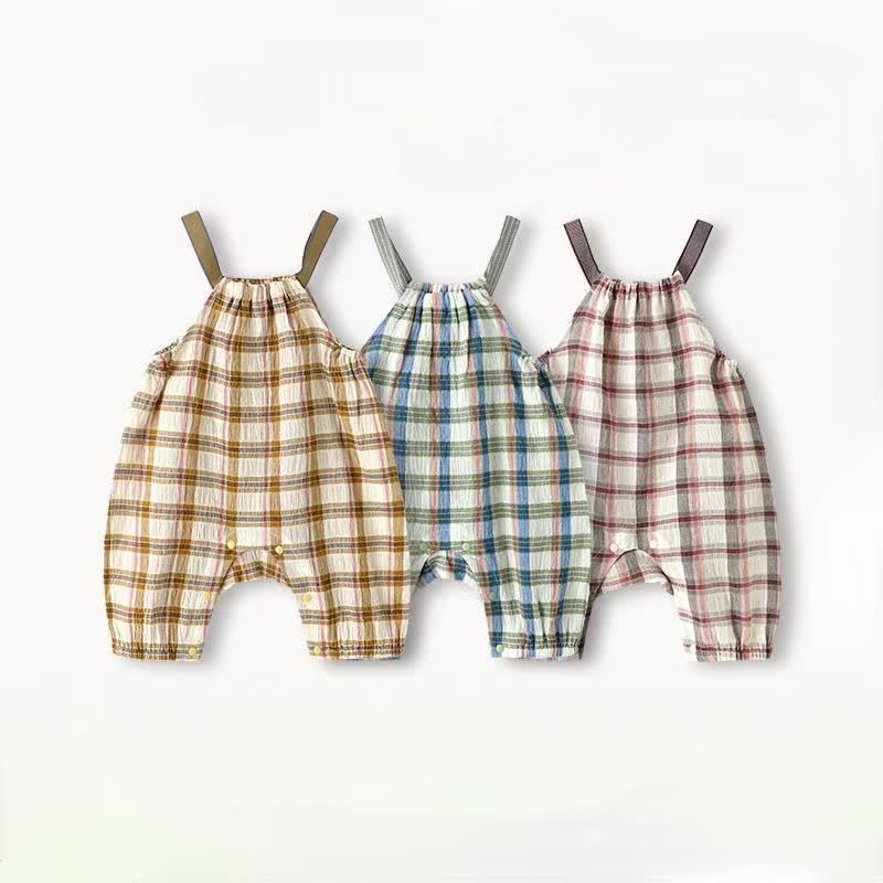 Baby Plaid Suspender Romper - image 1