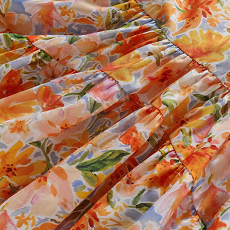 Toddler Girl Orange Floral Print Princess Dress - image 5