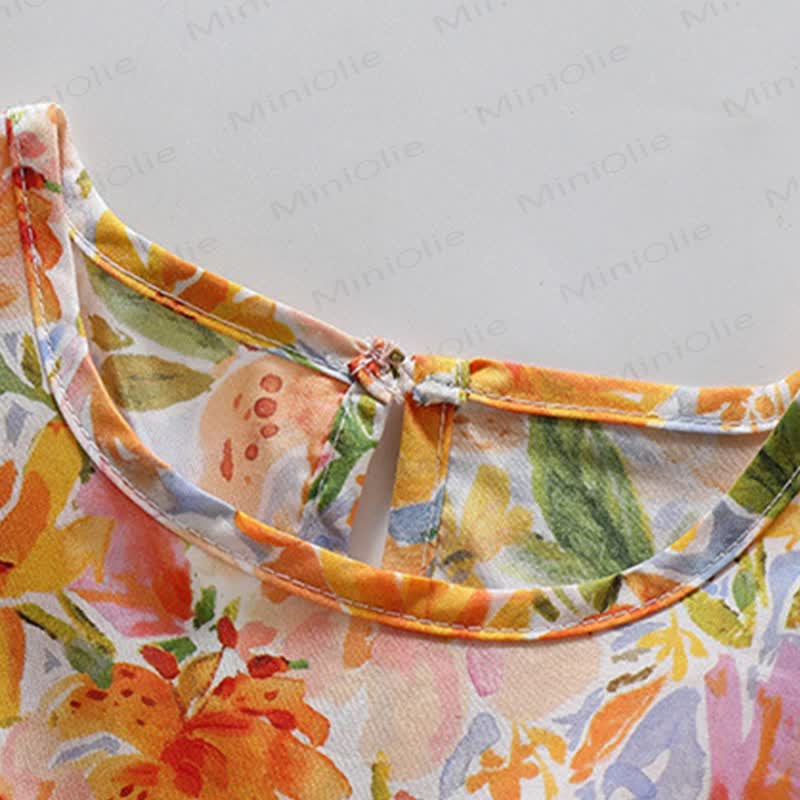 Toddler Girl Orange Floral Print Princess Dress - image 4