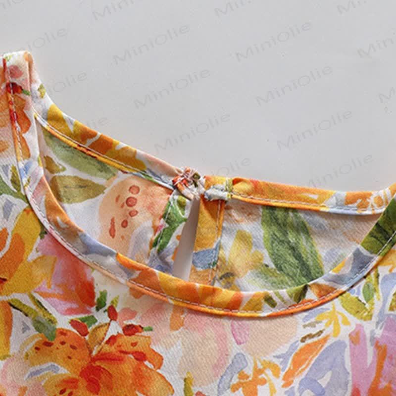 Toddler Girl Orange Floral Print Princess Dress - image 4