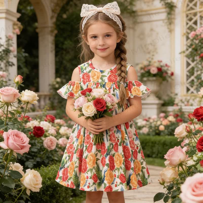 Toddler Girl Floral and Leaves Print Aline Dress - image 2