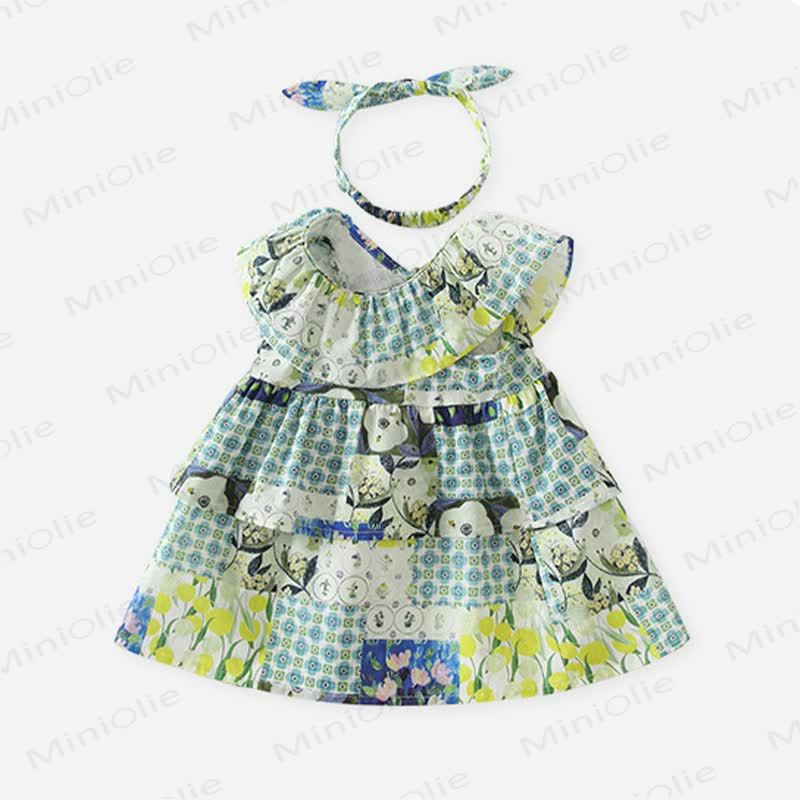 Toddler Girls Green Floral Plaid Sleeveless Dress - Green - 3-4M - image 1