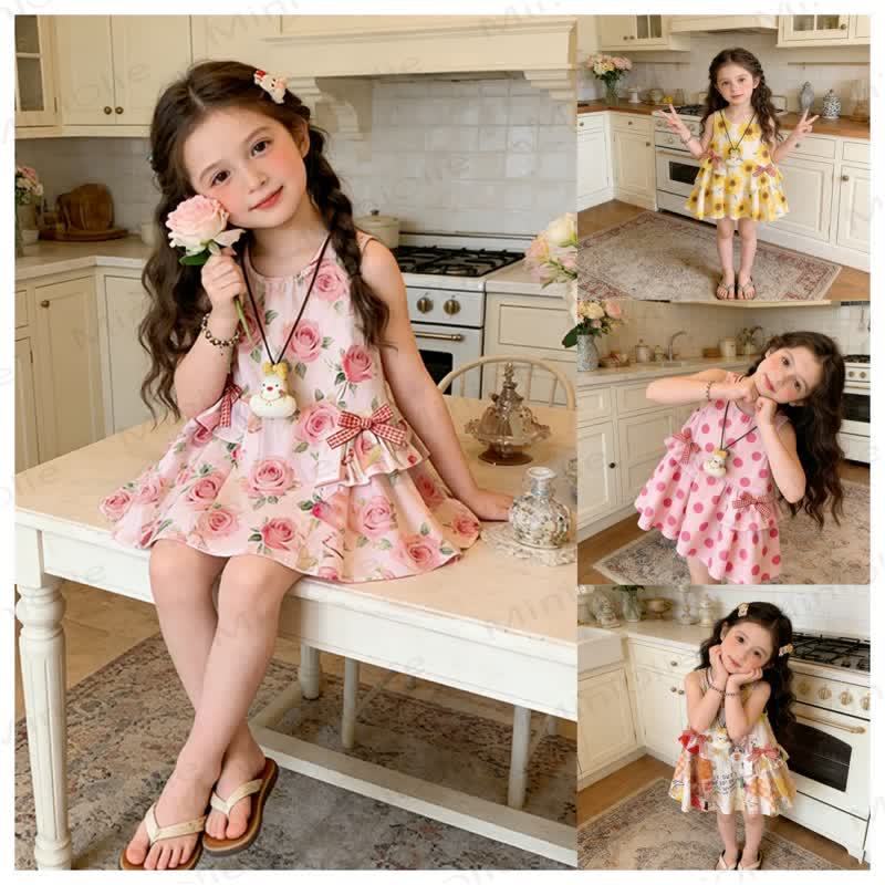 Toddler Kid Girls Flower or Dots or Animal Print Sleeveless Dress - image 1