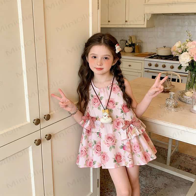 Toddler Kid Girls Flower or Dots or Animal Print Sleeveless Dress - Pink Flower - 10-11T - image 2