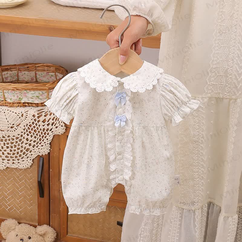 Baby Blue Bow Floral Romper - White - 12-18M - image 1