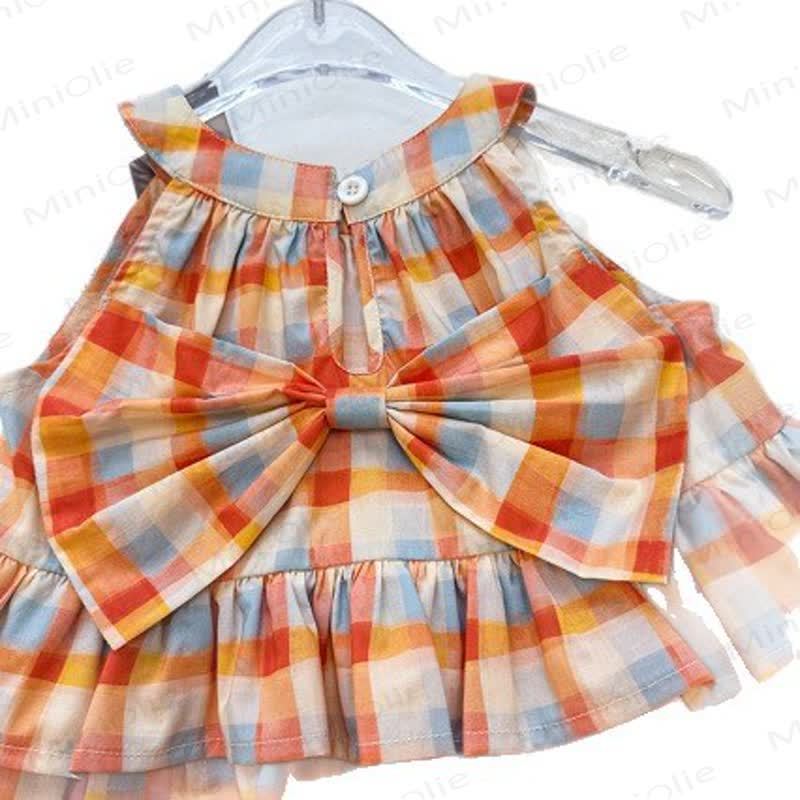 Toddler Kid Girls Orange Gingham Bow Tank Top and Solid White Pants Set - image 4