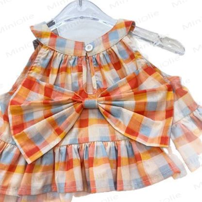 Toddler Kid Girls Orange Gingham Bow Tank Top and Solid White Pants Set - image 4