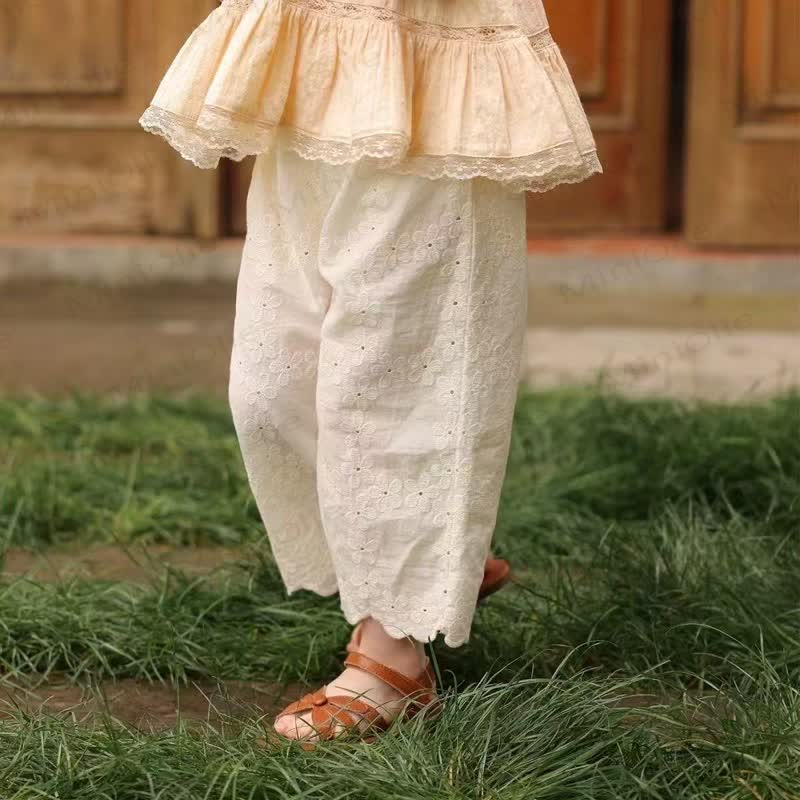 Toddler Girl Lace Embroidered Pants - Beige - 10-11T - image 1