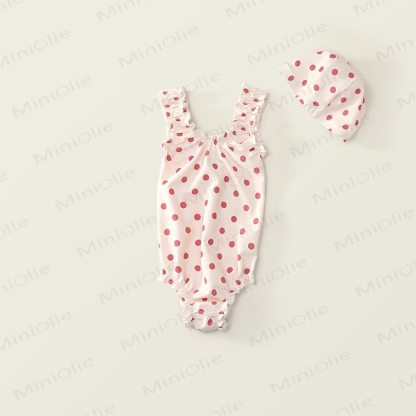 Toddler Girl Polka Dot Ruffle Swim Dress Soft Stretch - Pink - 8-9T - image 2