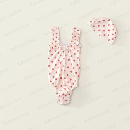 Toddler Girl Polka Dot Ruffle Swim Dress Soft Stretch - image 4