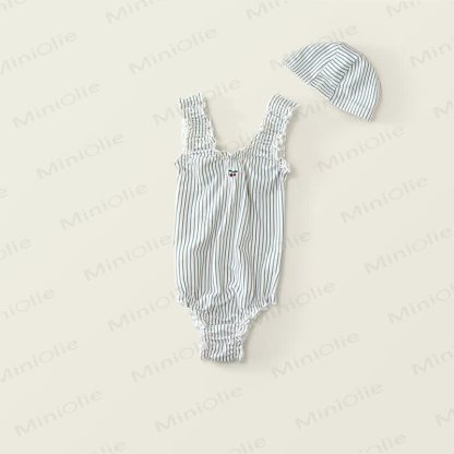 Toddler Girl Polka Dot Ruffle Swim Dress Soft Stretch - Blue - 8-9T - image 5