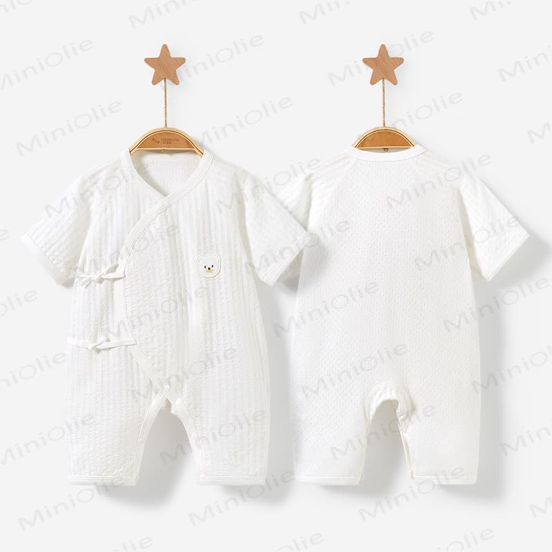 Baby Bear Pattern Solid Color Romper - White - 9-12M - image 3