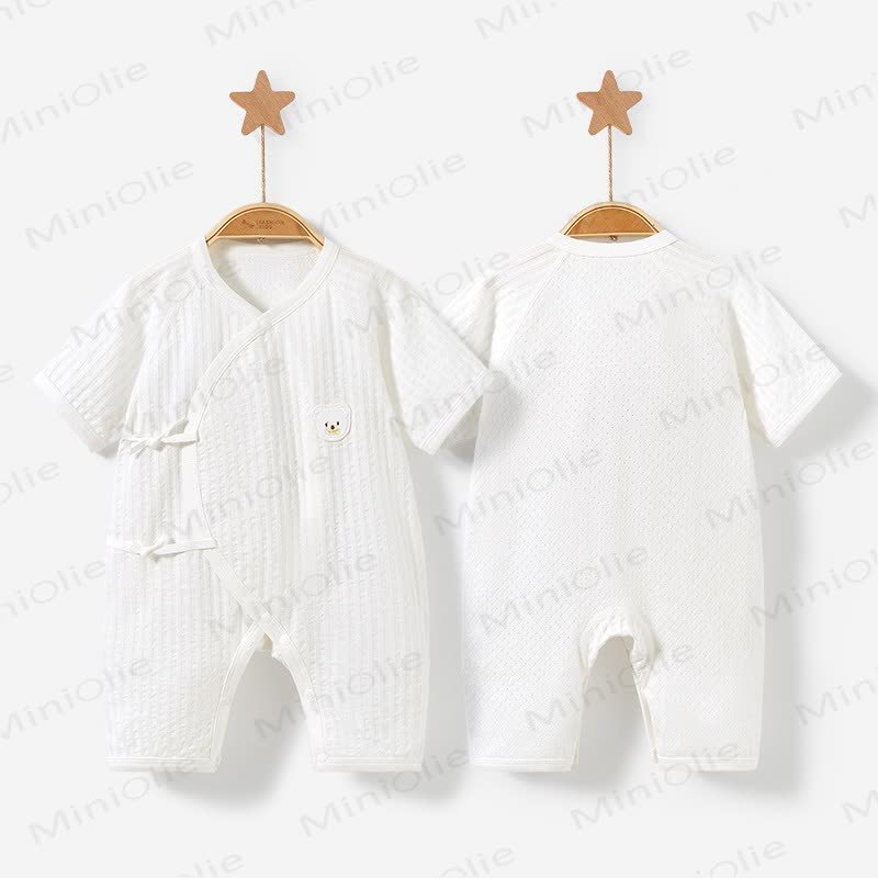 Baby Bear Pattern Solid Color Romper - White - 9-12M - image 3