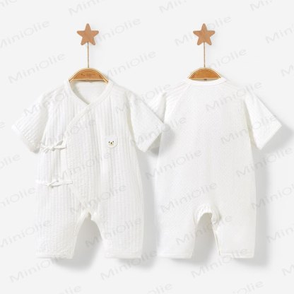 Baby Bear Pattern Solid Color Romper - White - 9-12M - image 3