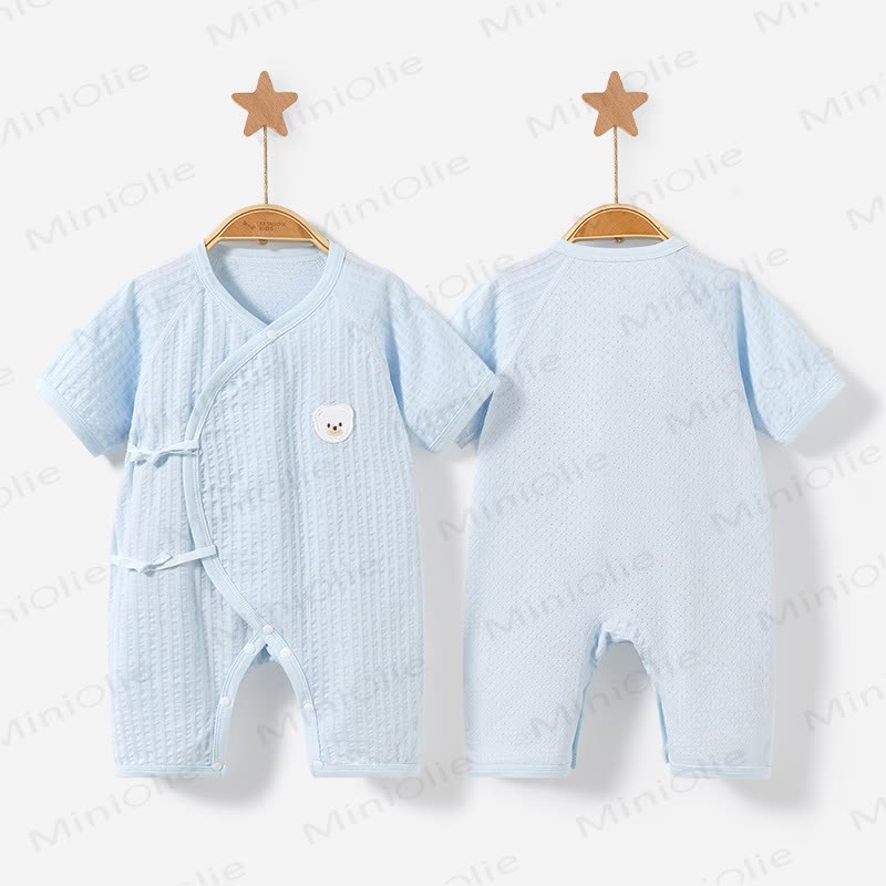 Baby Bear Pattern Solid Color Romper - Blue - 9-12M - image 2