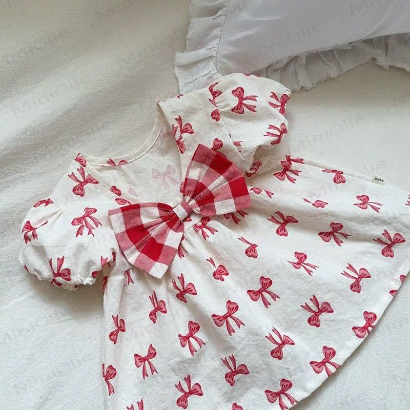 Baby Girls Cotton Floral Print Bows Dress - Red - 3-4T - image 4