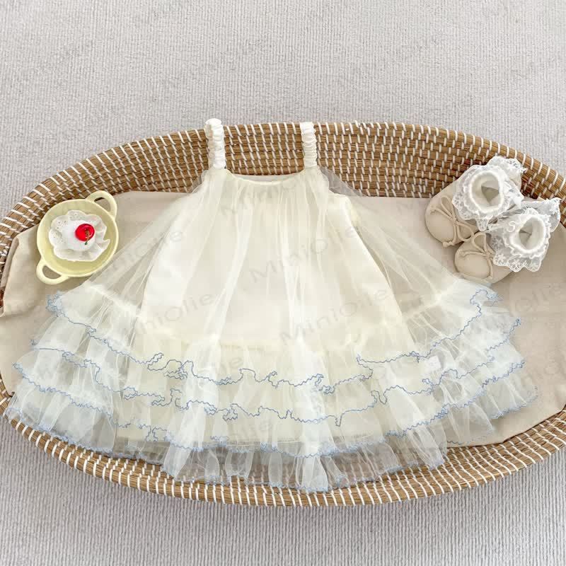 Baby Toddler Girls Cotton Lace Tulle Dress - Beige - 4-5T - image 3