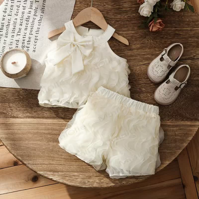 Baby Girls Bow Tank Top and Shorts Set - White - 2-3T - image 1