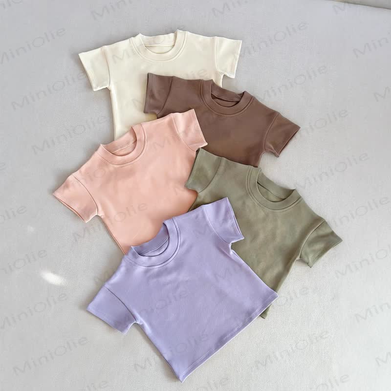 Toddler Baby Solid Color Crew Neck Summer Casual T-shirt - image 1